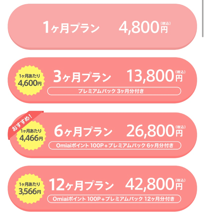 aomiai 男性　料金プラン
